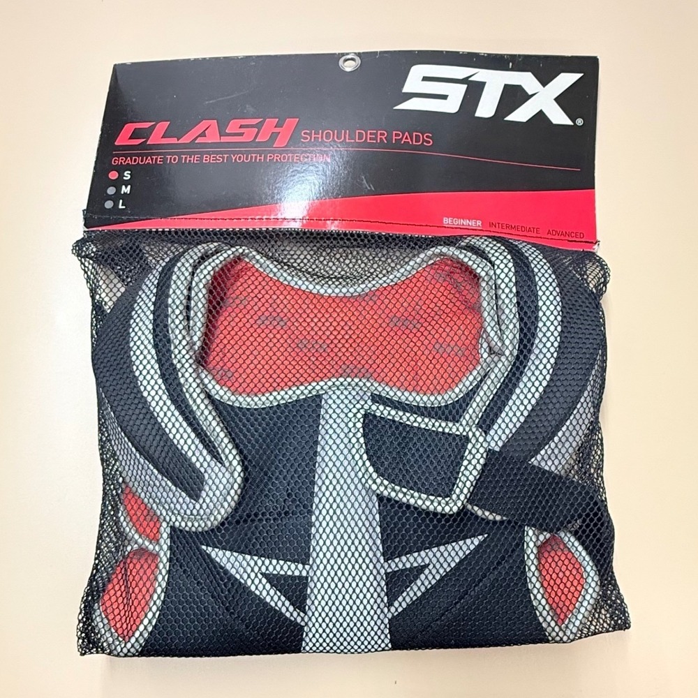 STX Clash Youth Lacrosse Shoulder Pads Small 5-8 Years Black Red New